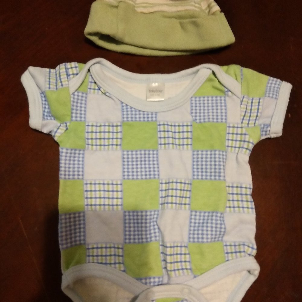 BODY GEAR ONESIE WITH CAP..... EUC